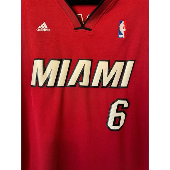 Adidas Miami Heat Lebron James #6 Red Stitched Jersey - Authentic - XL Length +2 - Picture 3 of 11
